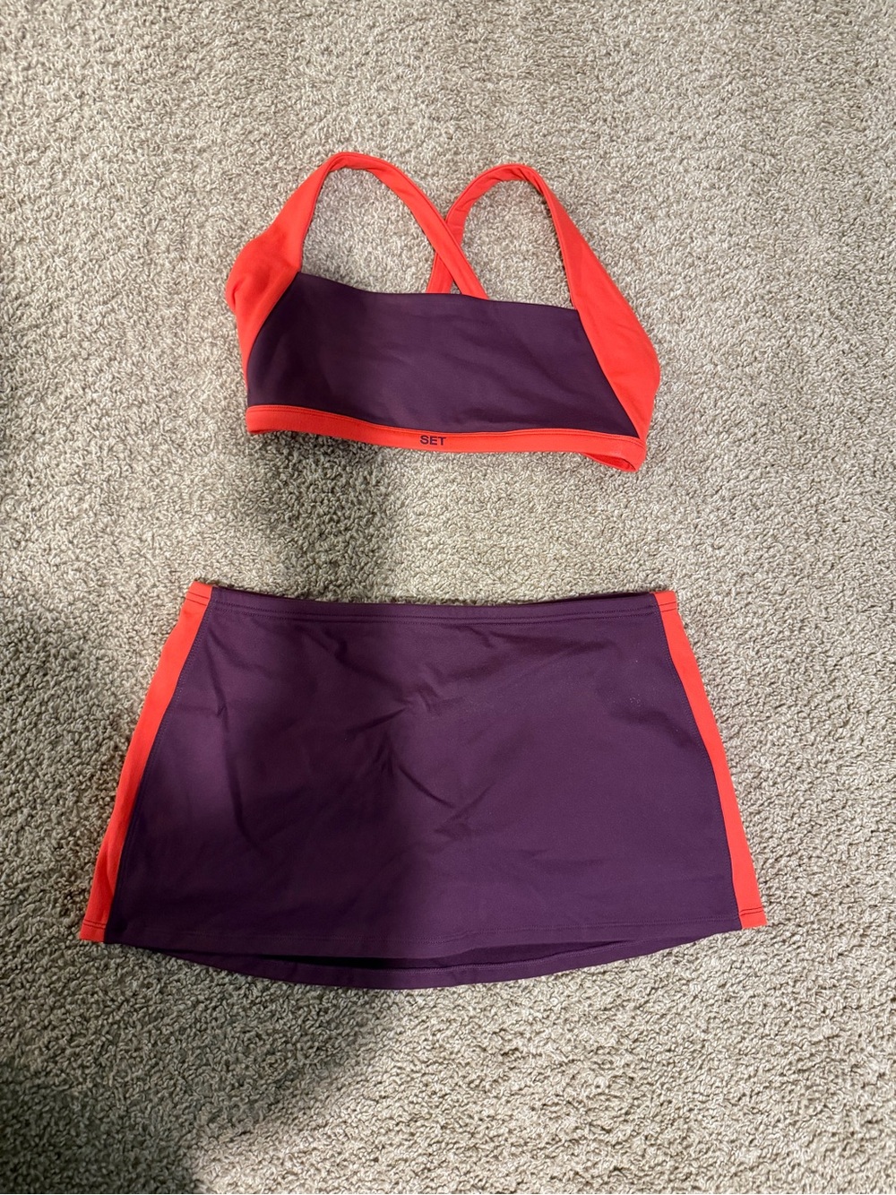 SET Active Purple and Coral Two-Piece Bikini with Skirt